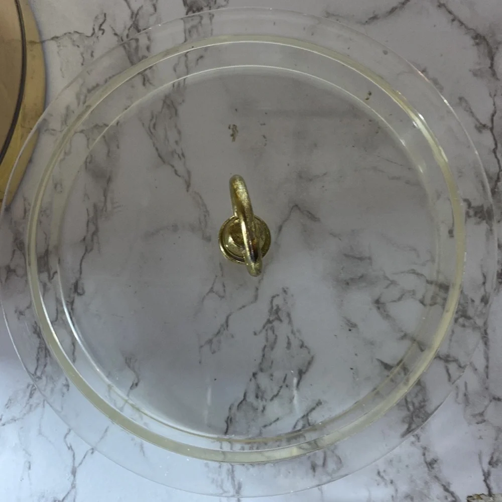 VTG Georges Briard Gold Ice Bucket Lucite Handle Lid Mid Century MCM Barware IOB